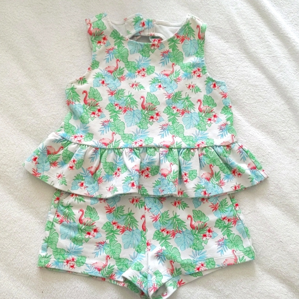 Janie and Jack flamingo ponte set